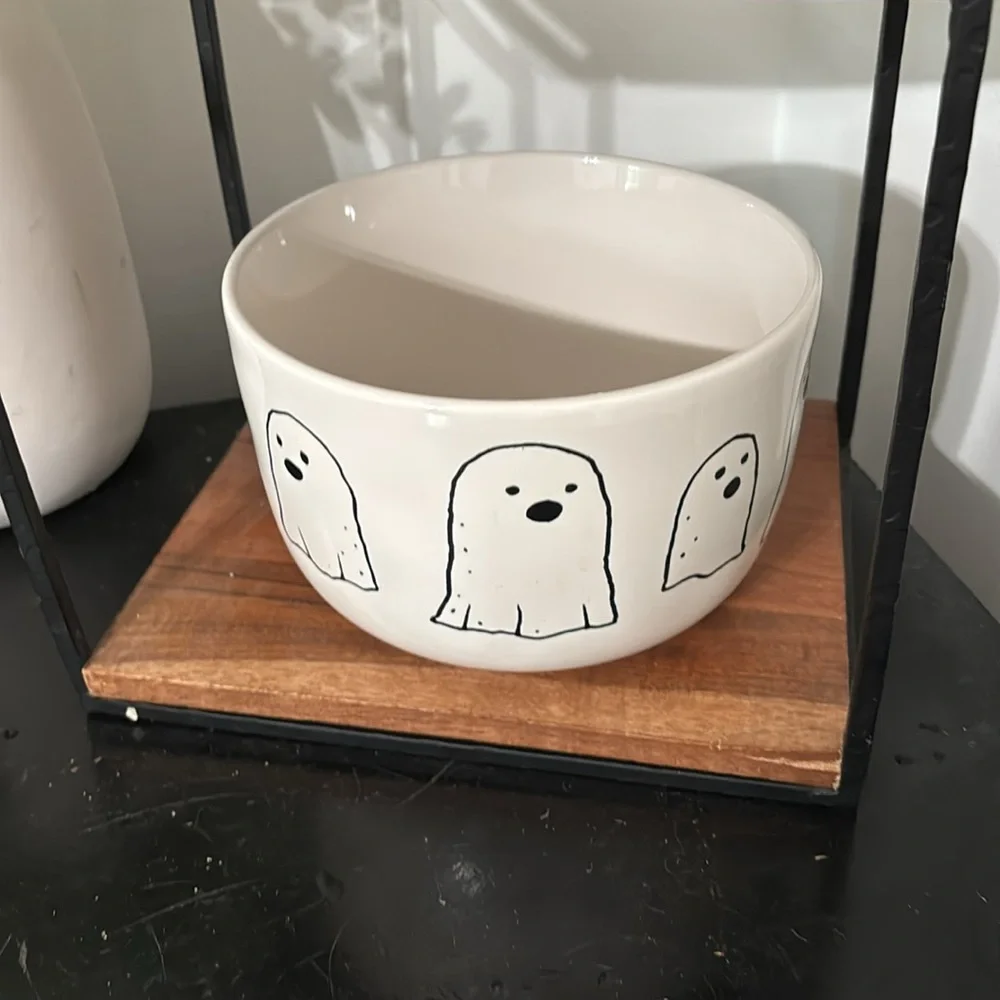 NWT Rae Dunn White Ceramic Treats Bowl with Ghost Design